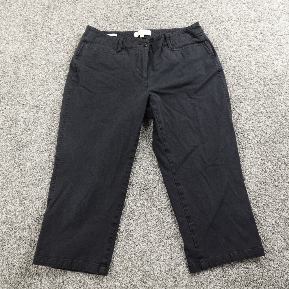 Talbots Pants Womens 10P Black Chino Trouser Stretch Flex Flat Casual Crop Capri